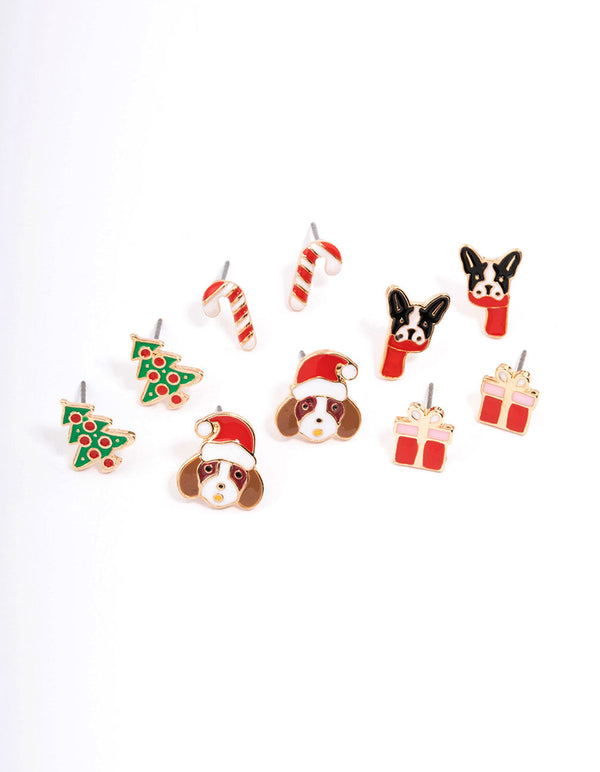 Christmas Present & Dog Stud Earrings 5-Pack - Lovisa