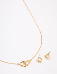 Gold Plated Linked Heart Jewellery Set - link has visual effect only