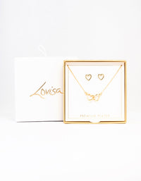 Gold Plated Linked Heart Jewellery Set - link has visual effect only