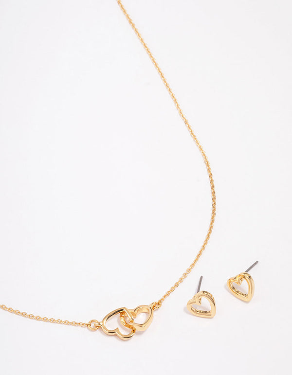 Gold Plated Linked Heart Jewellery Set