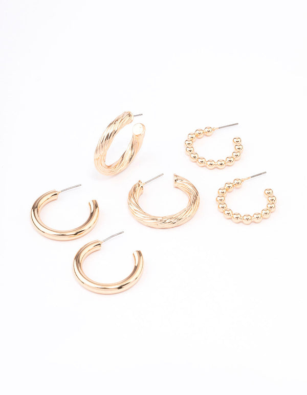 Gold Mixed Hoop Earrings Pack